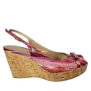 Stuart Weitzman Womens Slingback Peep Toe High Heel Wedge Platform Red Purple 10